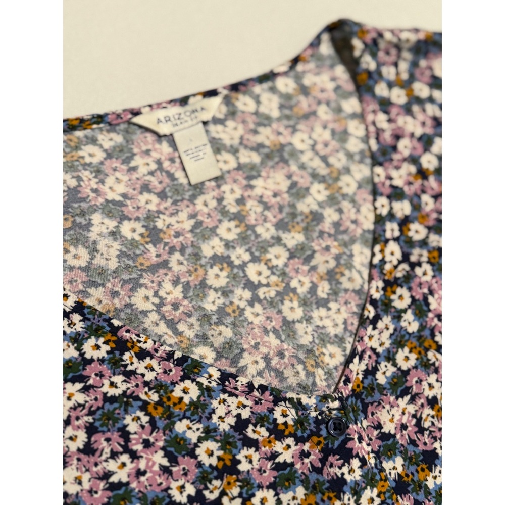 Arizona Jean Co Floral Mini Dress Purple Blue Ditsy Print Button Front Size L - Picture 7 of 11